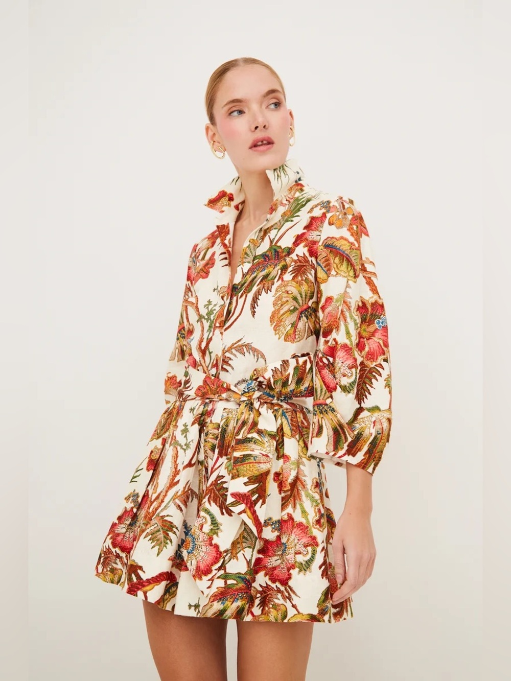 CARA CARA RAYA MINI DRESS In Fauna Floral Ivory, NEW WITHOUT TAGS, NEVER WORN.
